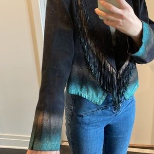 Vintage Navajo Inspired Fringe Retro Jacket Black with Sparkly Ombré